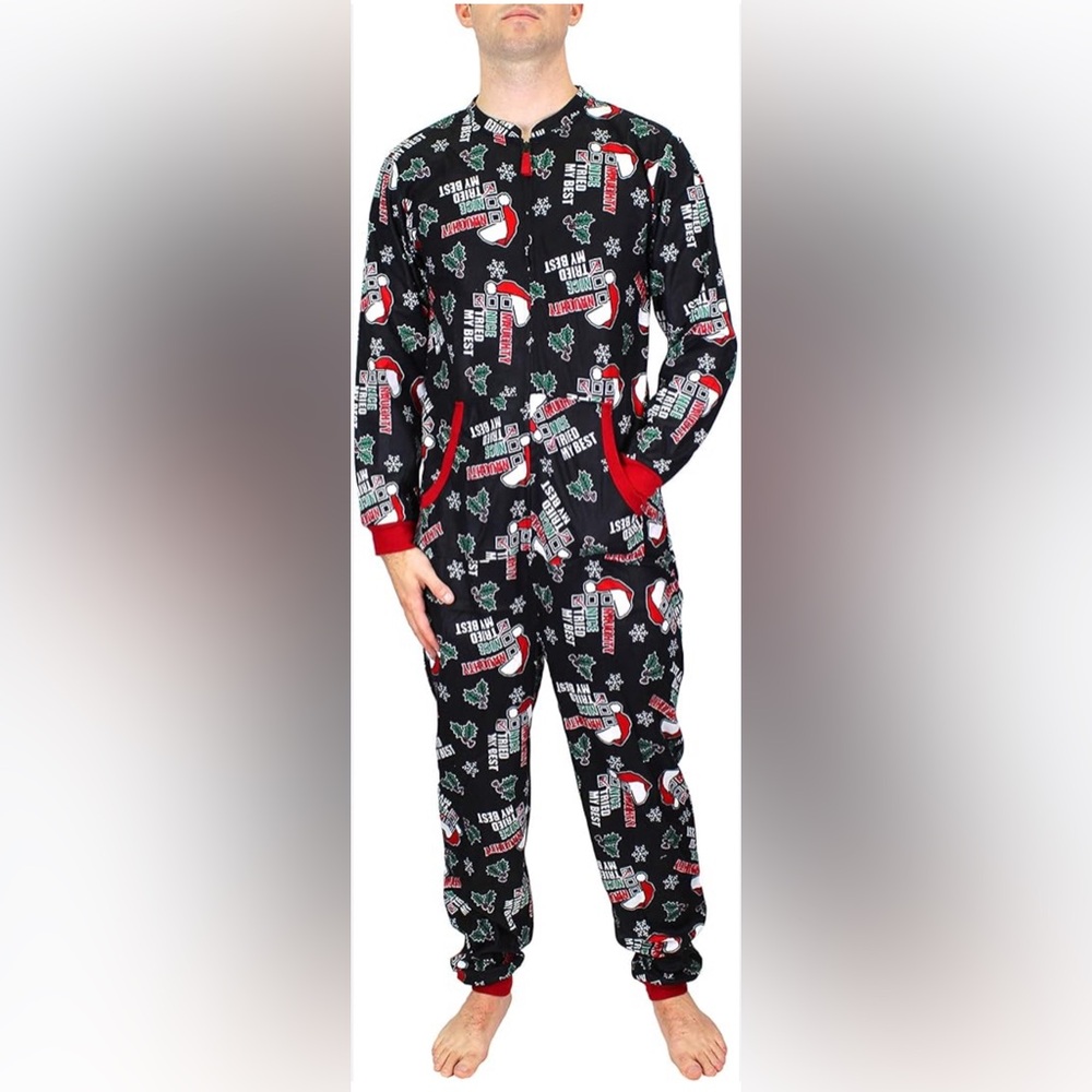 Wembley Unisex Christmas Holiday Onesie L/XL Naughty, Nice, I Tried Like New!